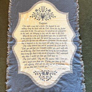 Footprints Religious Quote Tapestry Throw Blanket - 67" x 45" Blue & Ivory